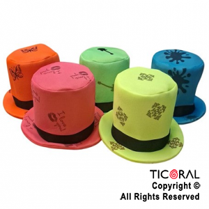 SOMBRERO GALERA BAJA FLUO FANTASIA CON CINTA COLORES SURTIDOS x 1